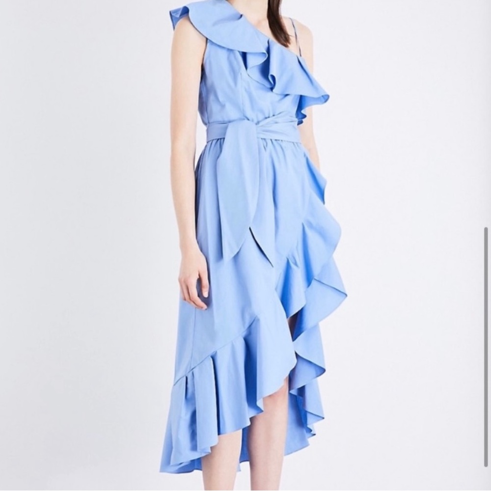 Sandro Blue High Low Ruffle Dress